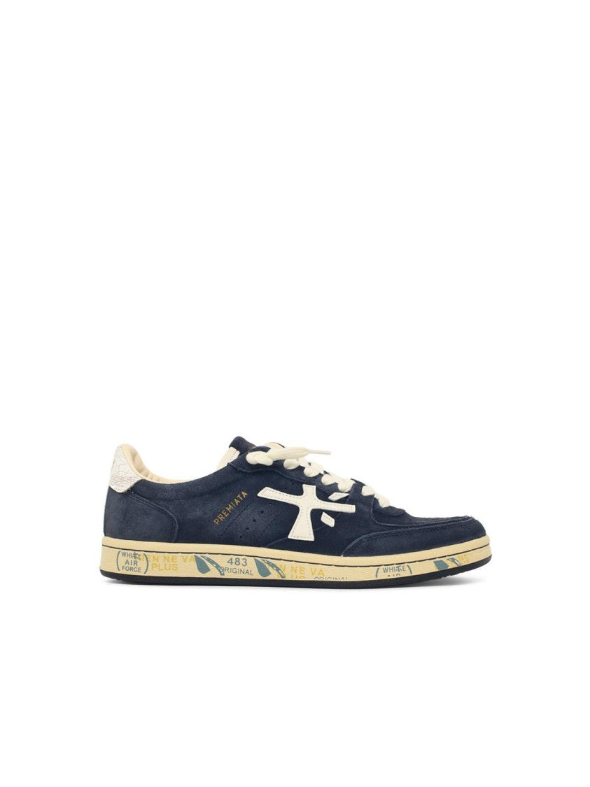 Premiata Blue Suede Low-Top Sneakers With Smooth Leather Insert