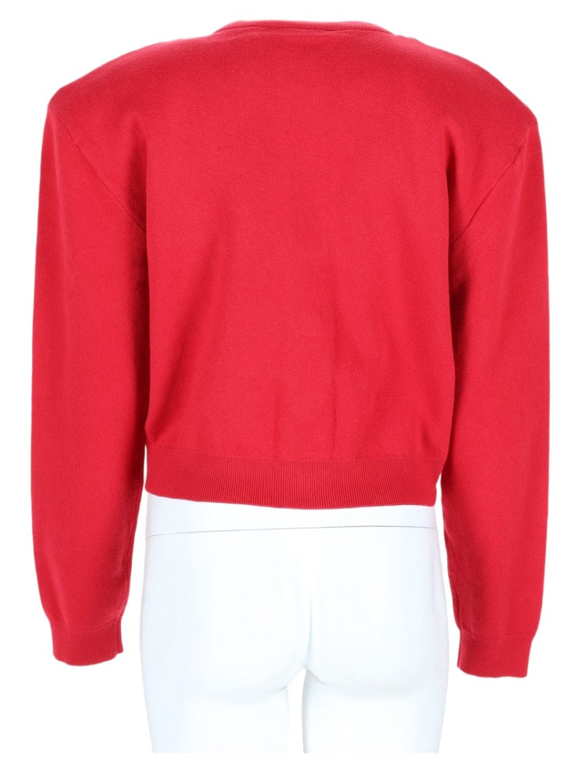 Rotate Cropped Red Sweater With Bold Button Placket