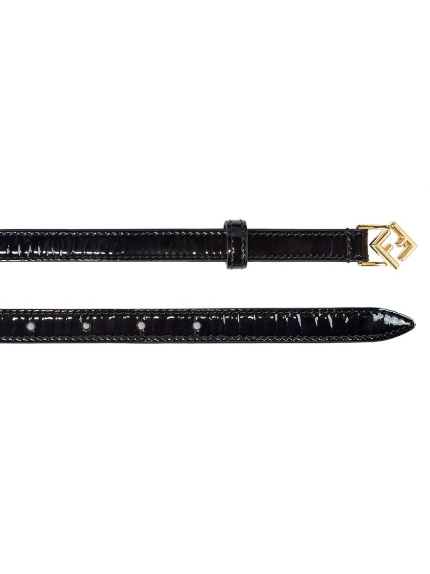 Fendi Ff Diamonds Narrow Black Leather Belt