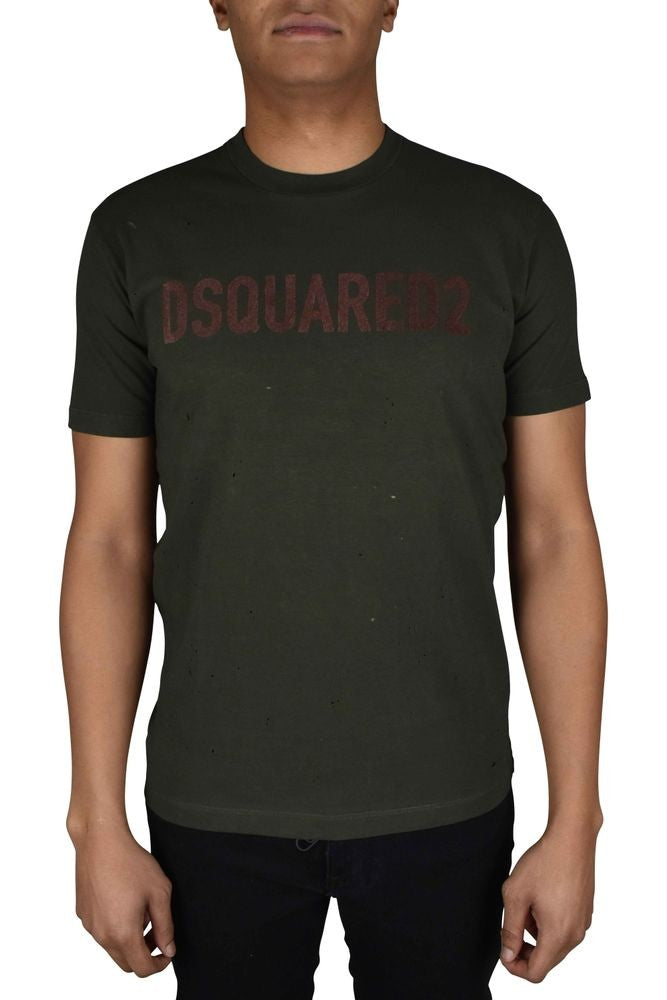 Dsquared2 Distressed Khaki Green Cotton T-Shirt