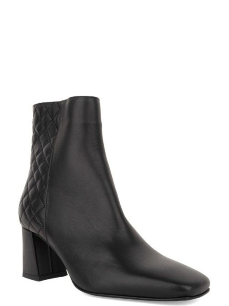 Sergio Moretti Black Quilted Block Heel Leather Ankle Boots