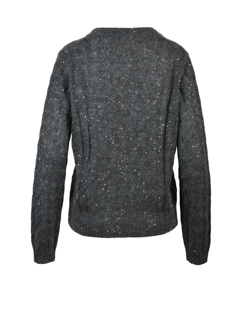 Brunello Cucinelli V-Neck Pullover With Mohair And Rhinestone Accents