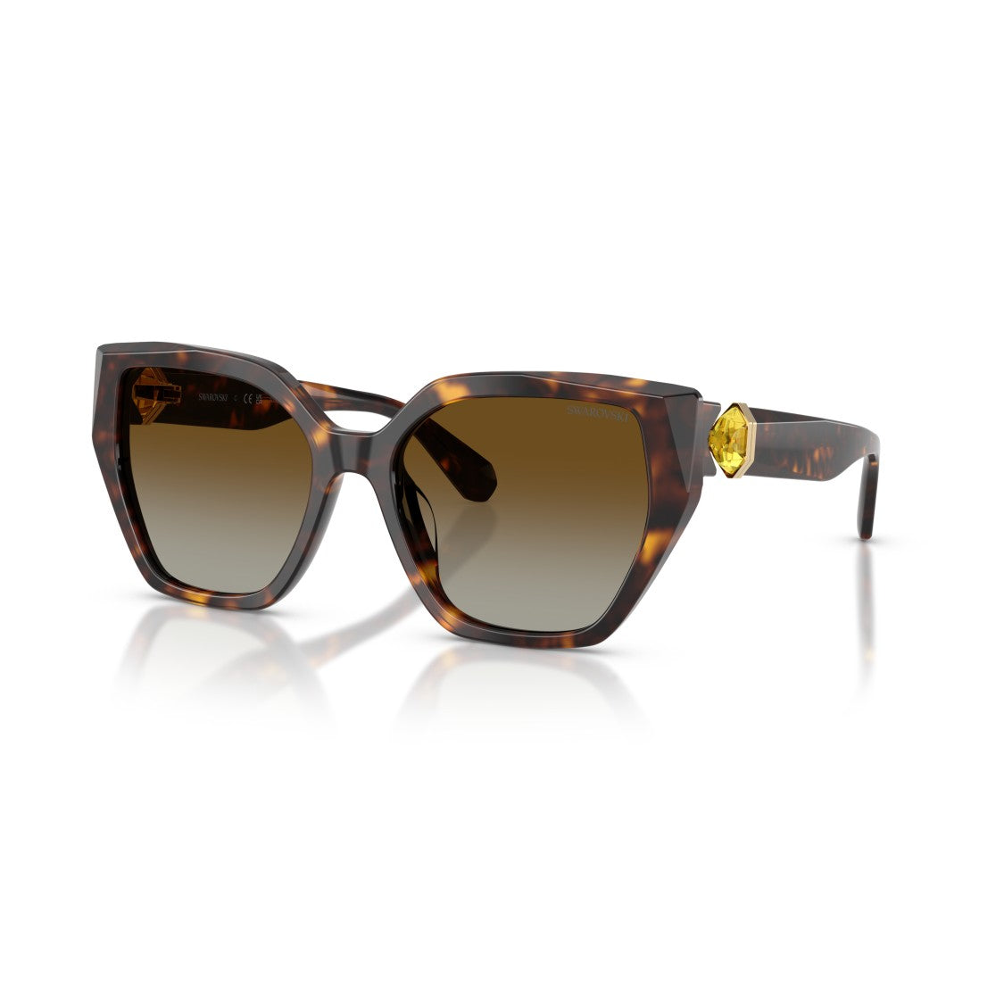 Swarovski 0Sk6044u Oversized Geometric Tortoiseshell Sunglasses With Crystal Embellishment
