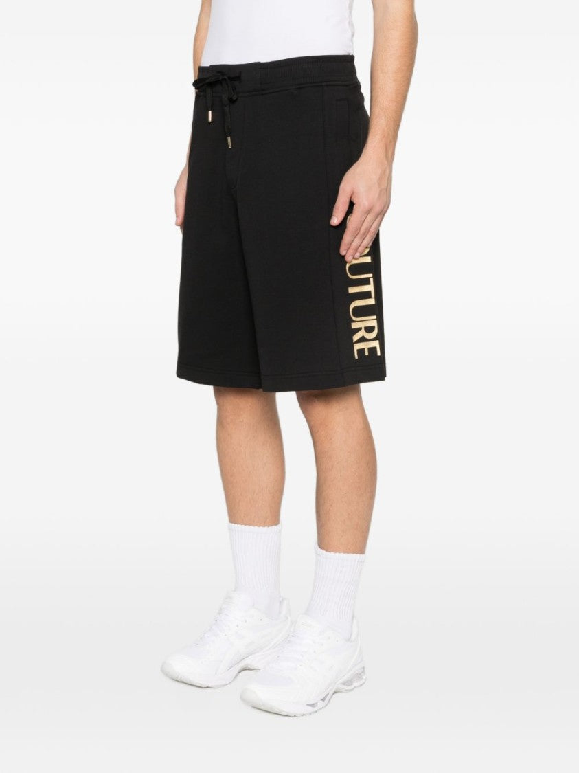 Versace Jeans Couture Relaxed Fit Black Shorts With Gold Accents