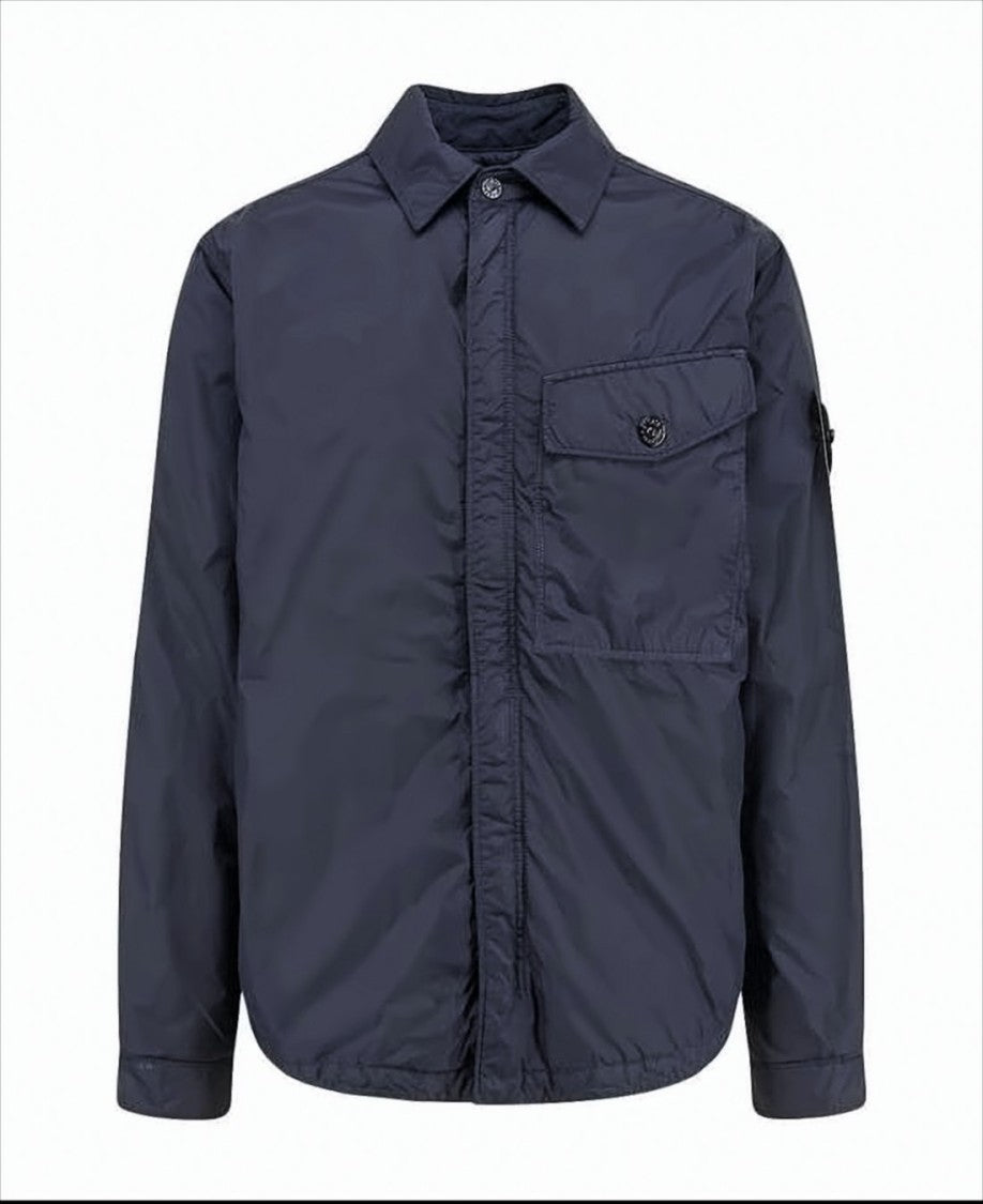 Stone Island Crinkled Texture Navy Jacket With Distinctive Patch