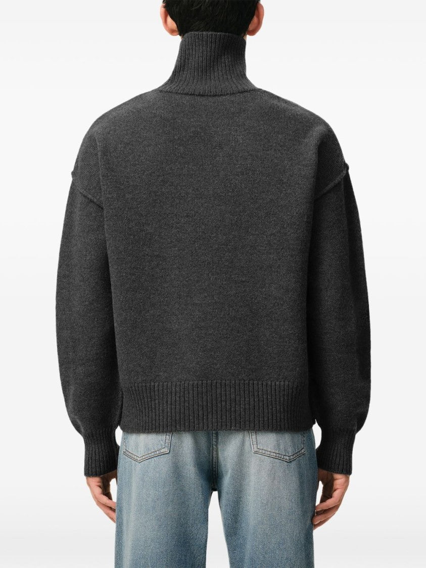 Ami Paris Relaxed Cropped Sweater With High Ribbed Turtleneck