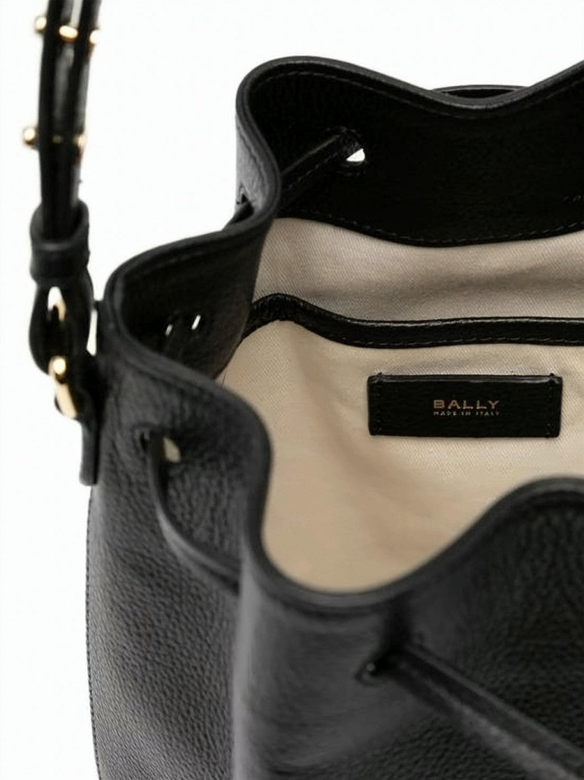 Bally Textured Cow Leather Bucket Bag With Drawstring Closure