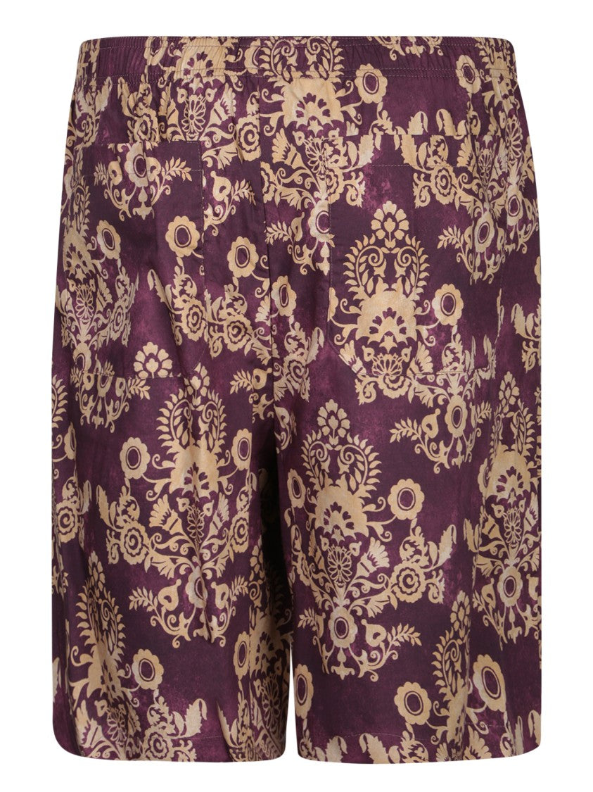 Amaranto Intricate Floral Patterned Purple Shorts