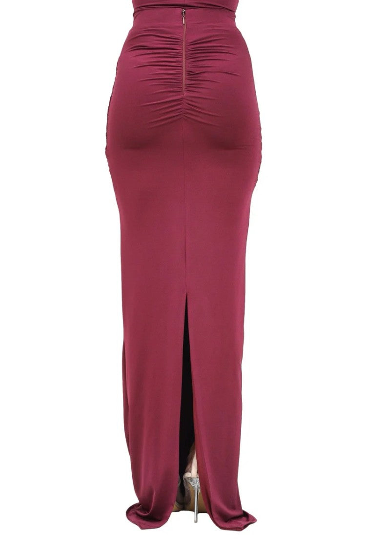 Santas* Red Ruched Lycra Maxi Skirt