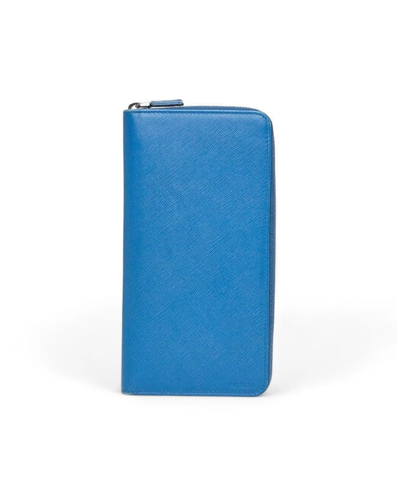 Prada Zippy Saffiano Wallet Light Blue