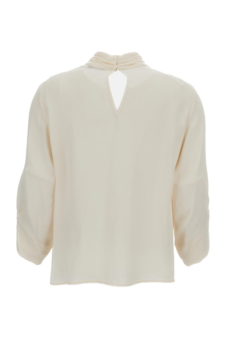 Elisabetta Franchi Cream White Satin Bow Embroidered Shirt