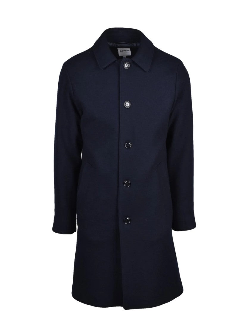 Aspesi New Virtuoso Wool Coat With Button Closure And Structured Collar