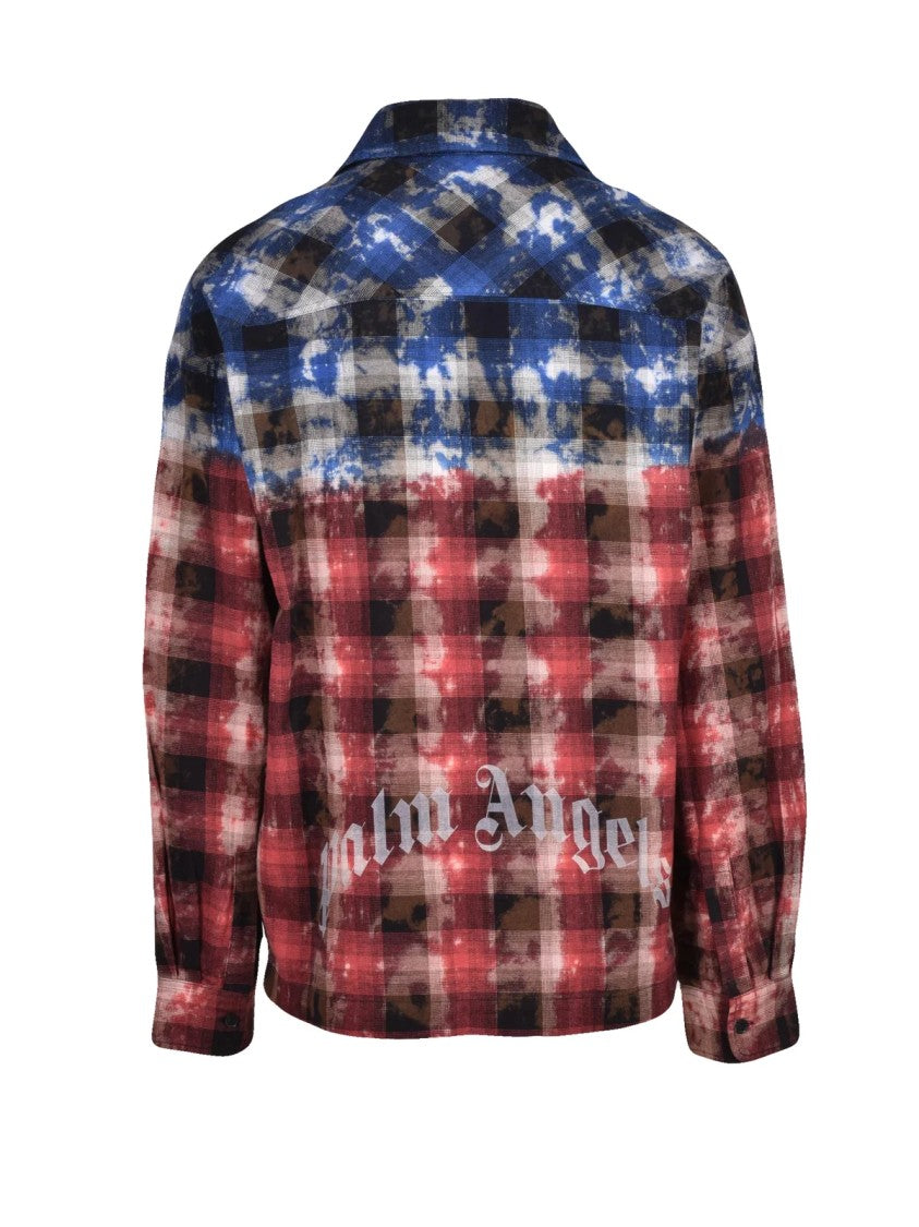 Palm Angels Blue/Red Checkered Cotton-Blend Flannel Shirt