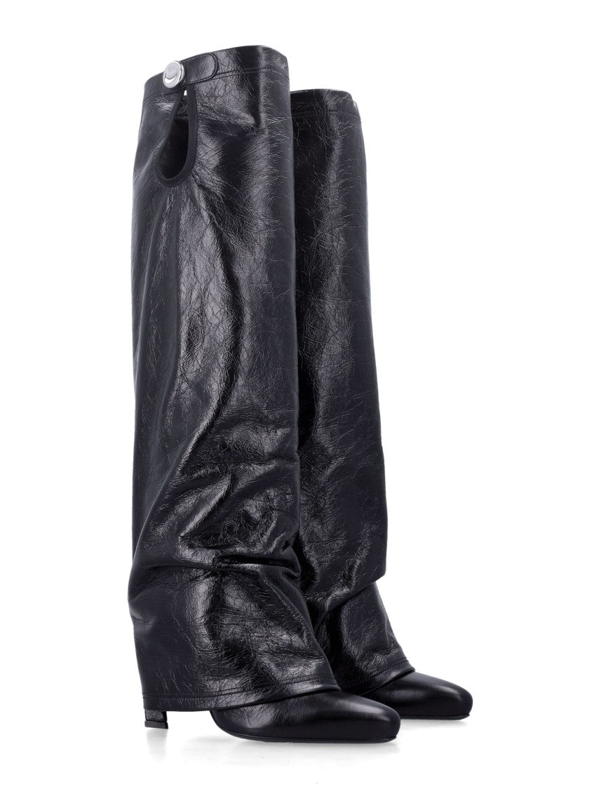 The Attico Slouchy Textured Leather Tall Boots With Cut-Out Detail