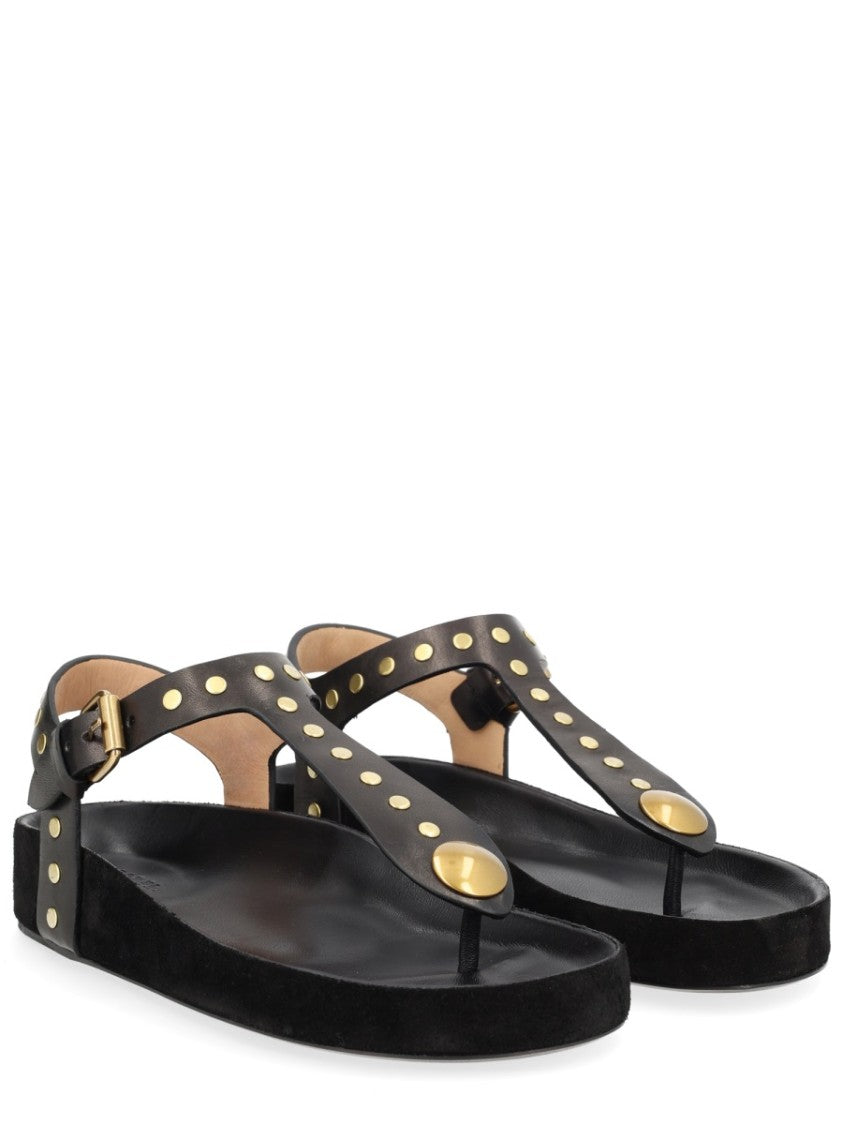 Isabel Marant Black Enore Leather Gold-Studded Sandals
