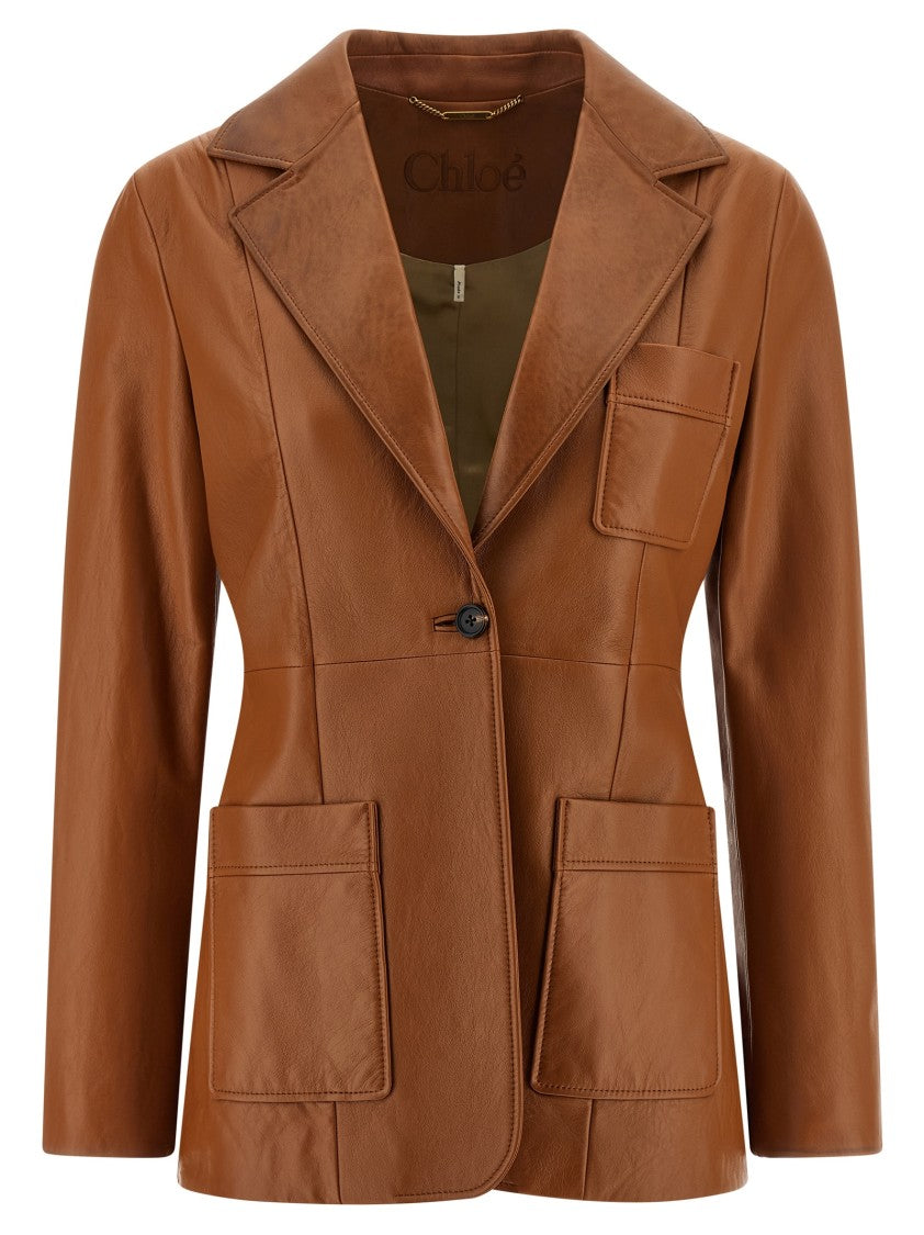 Chloé Single-Breasted Lambskin Blazer With Horn Button Closure