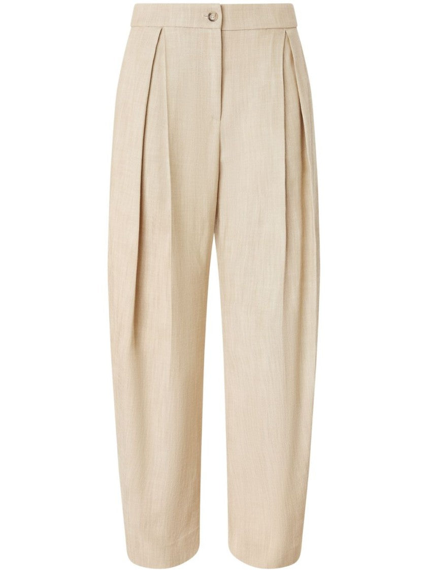 Pinko Beige High-Waisted Trousers With Pleated Front
