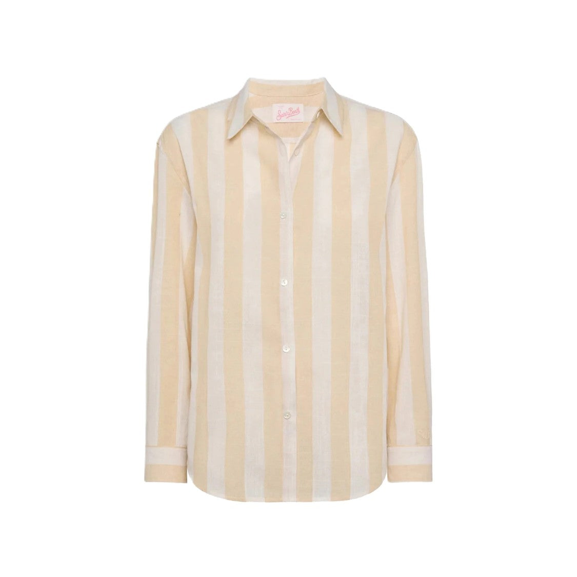 Mc2 Saint Barth Beige And Off-White Striped Long-Sleeved Button-Up Shirt