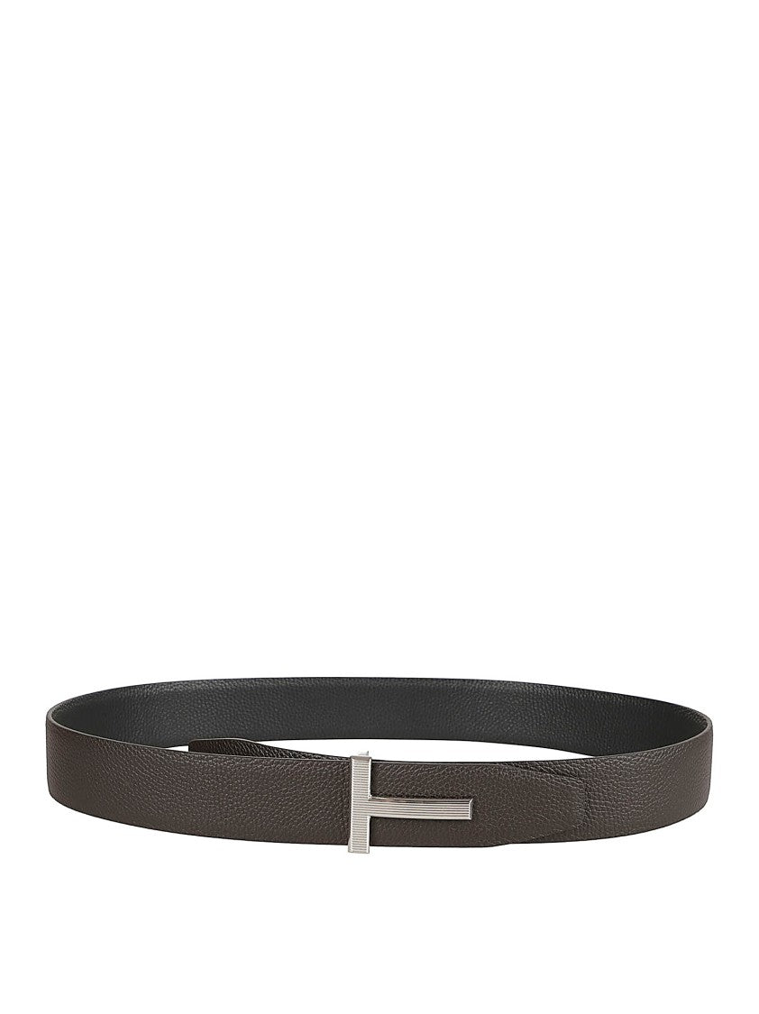 Tom Ford Textured Calf Leather Belt With Silver-Toned T-Buckle