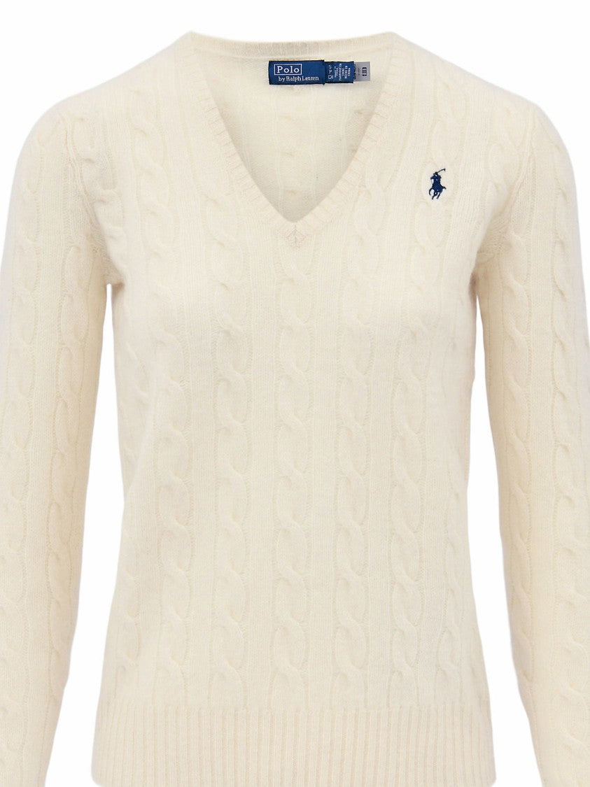 Polo Ralph Lauren Kimberly Blue Cable-Knit V-Neck Sweater