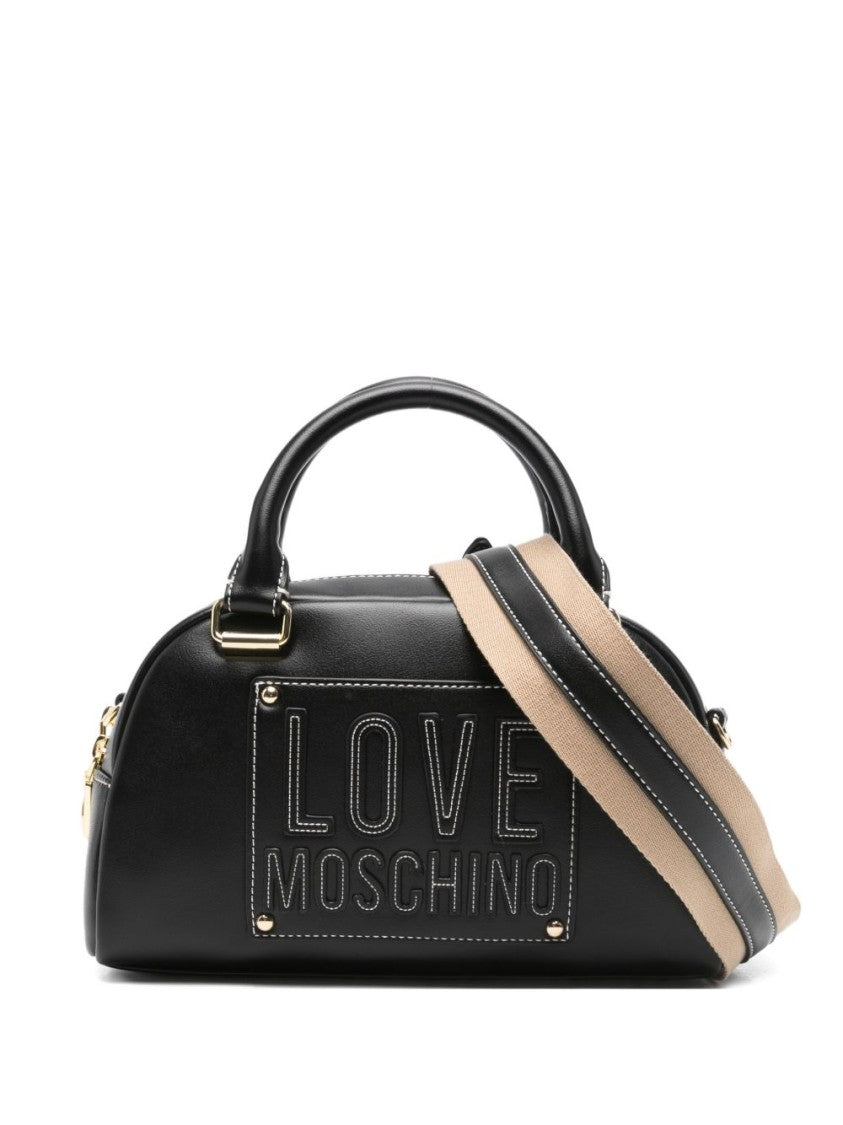 Love Moschino Structured Black Handbag With Gold-Tone Hardware And Detachable Strap