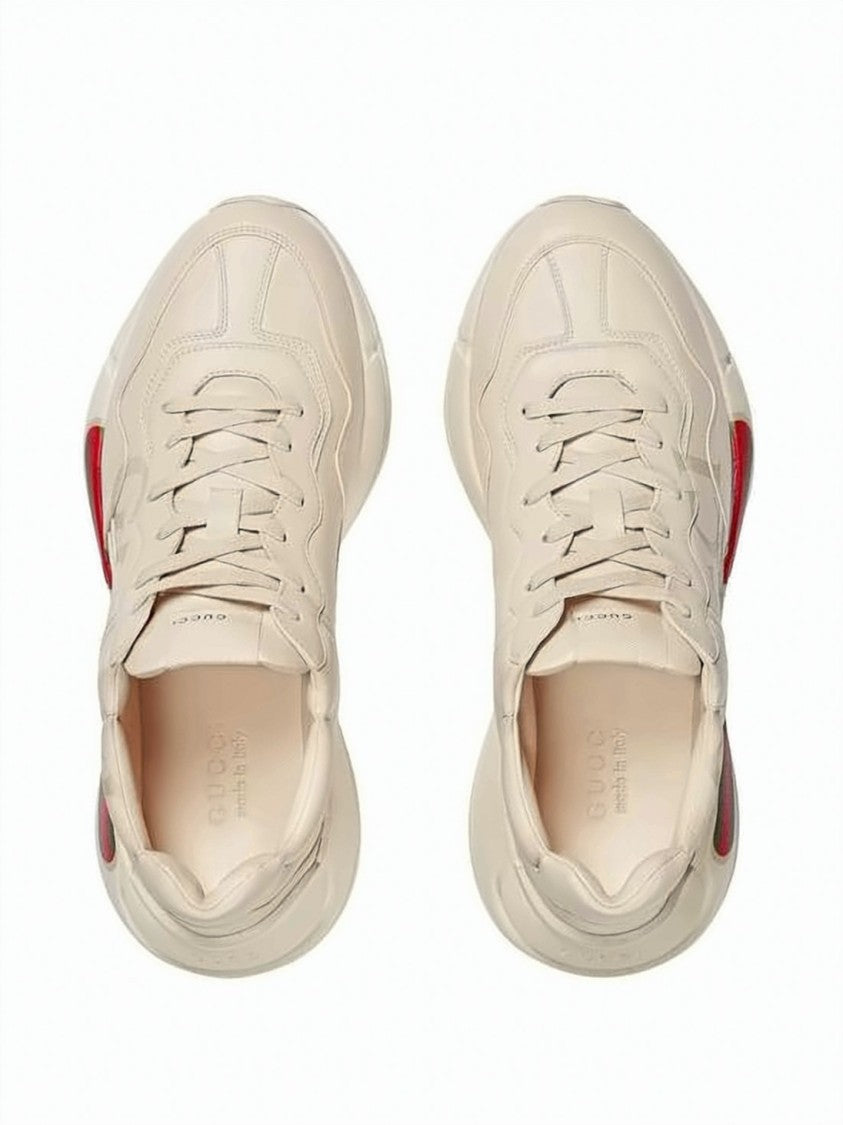 Gucci Cream Leather Sneakers With Iconic Stripe Detail
