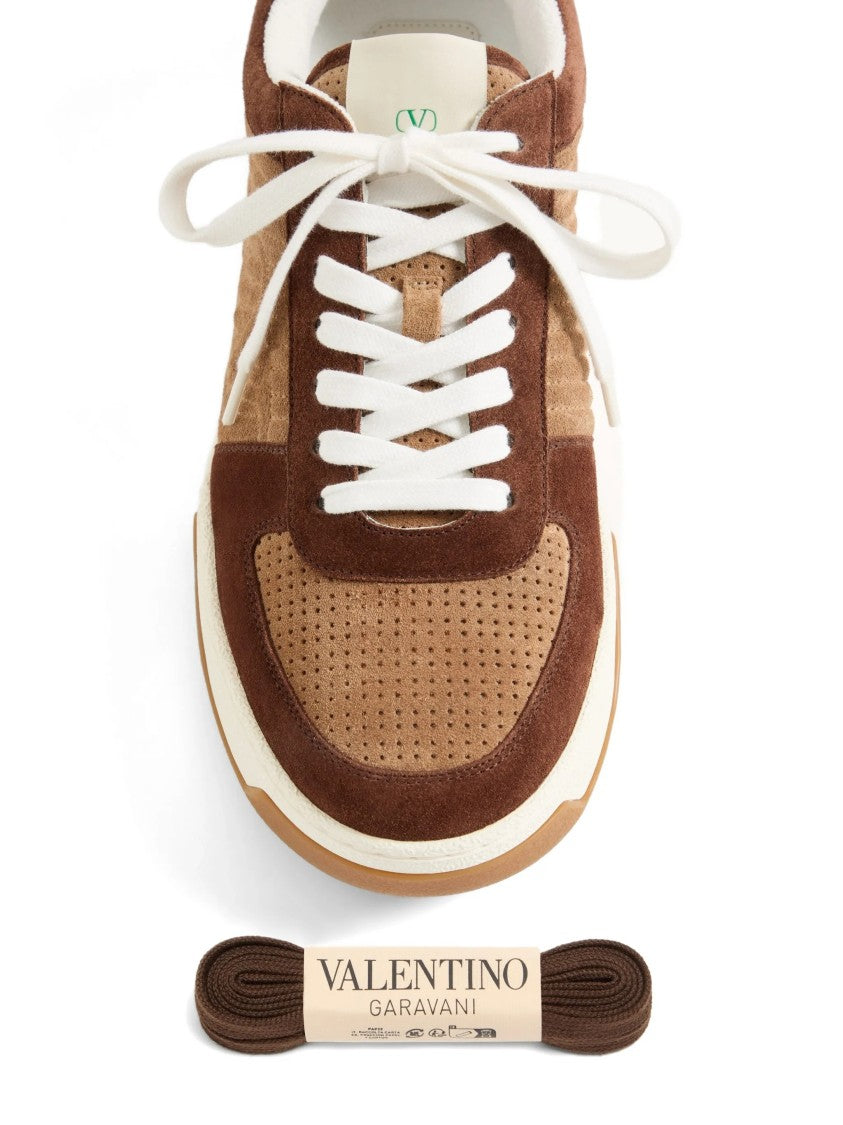 Valentino Brown Sparry Suede Low-Top Sneakers