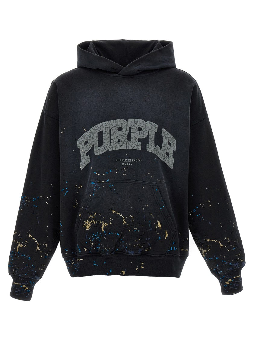 Purple Fleece Cotton Hoodie With Craqué Logo And Front Embroidery