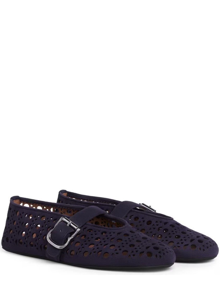 Alaïa Blue Vienne Motif Suede Flats