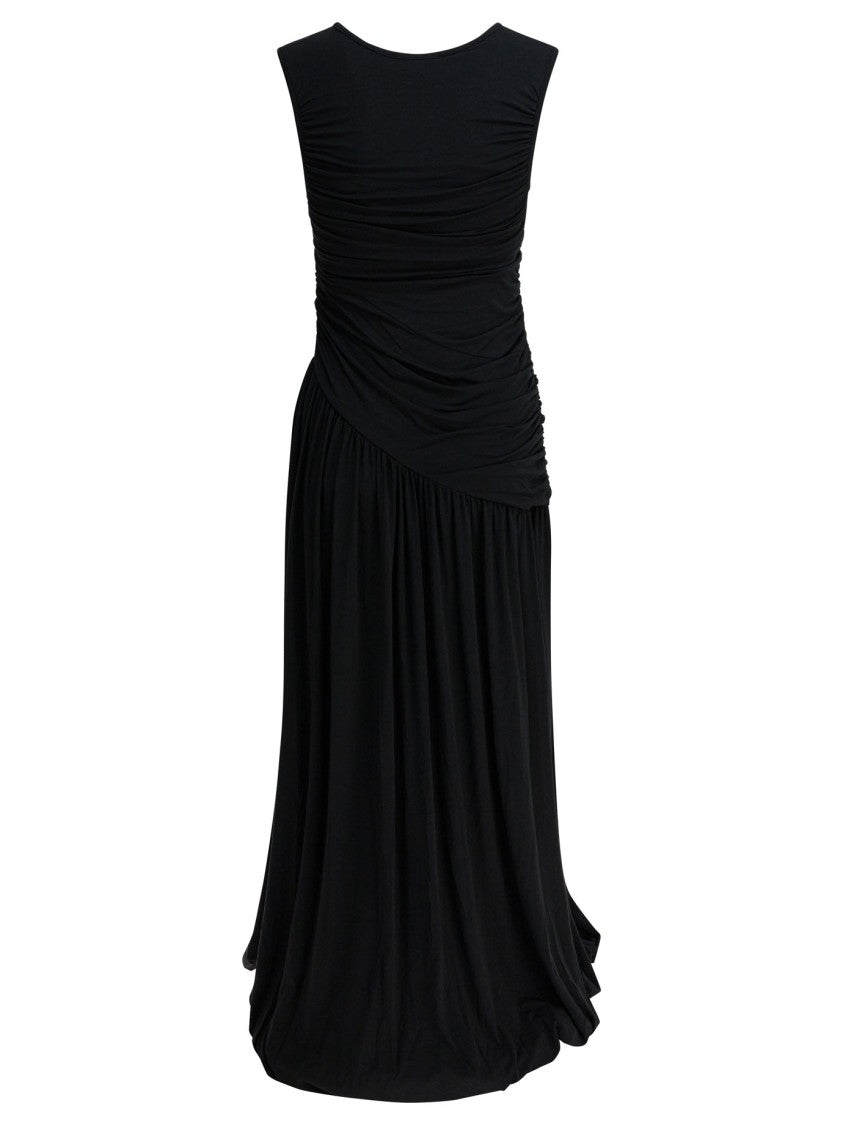 R2w Ruched Asymmetrical Dress With Ballooned Hem