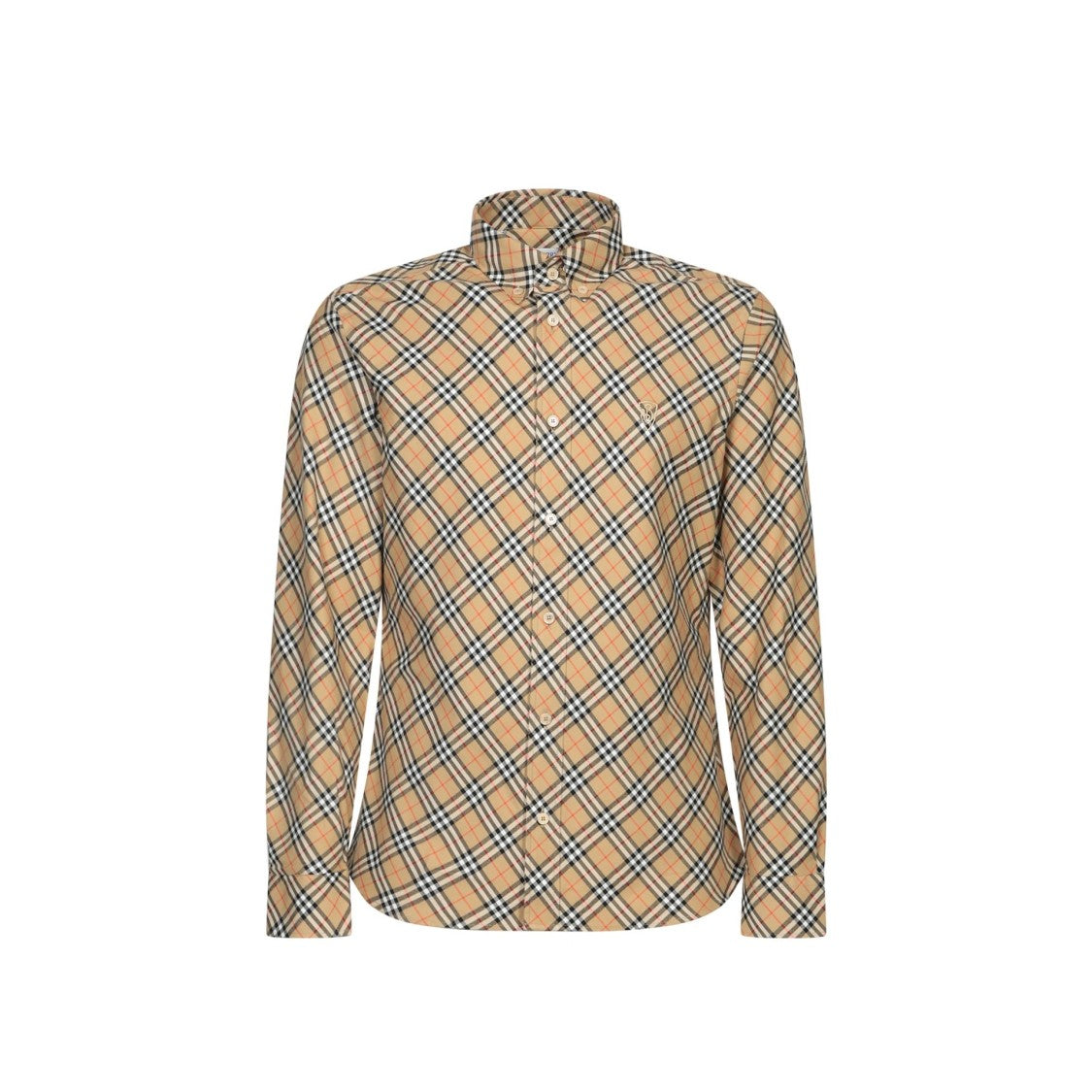 Burberry Sand Check Shirt With Classic Collar And Embroidery Detail