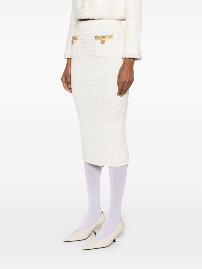 Self-Portrait Knee-Length Skirt With Textured Fabric And Gold Accents