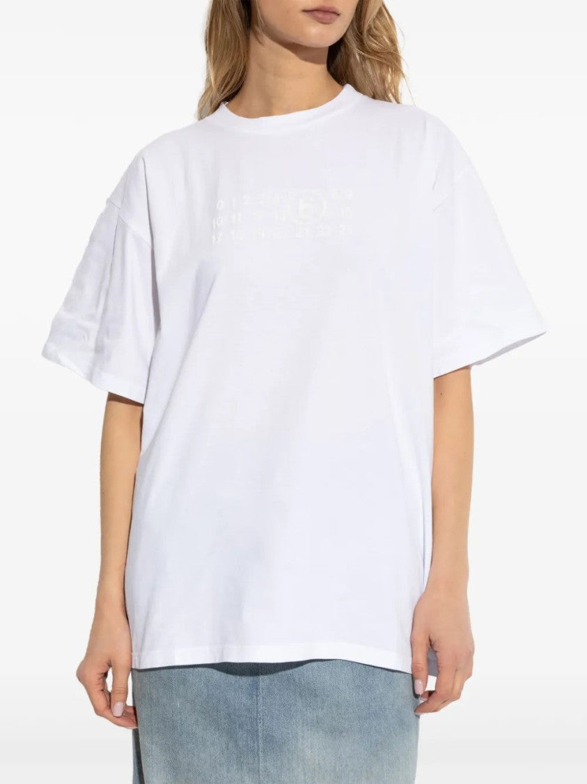 Mm6 By Maison Margiela Casual White Cotton T-Shirt With Crew Neck Design