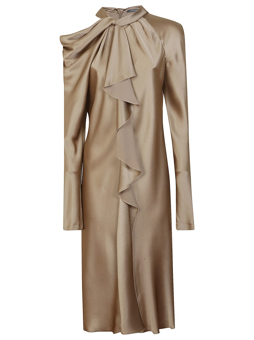 Alberta Ferretti Draped Ruffle Midi Dress In Acetate