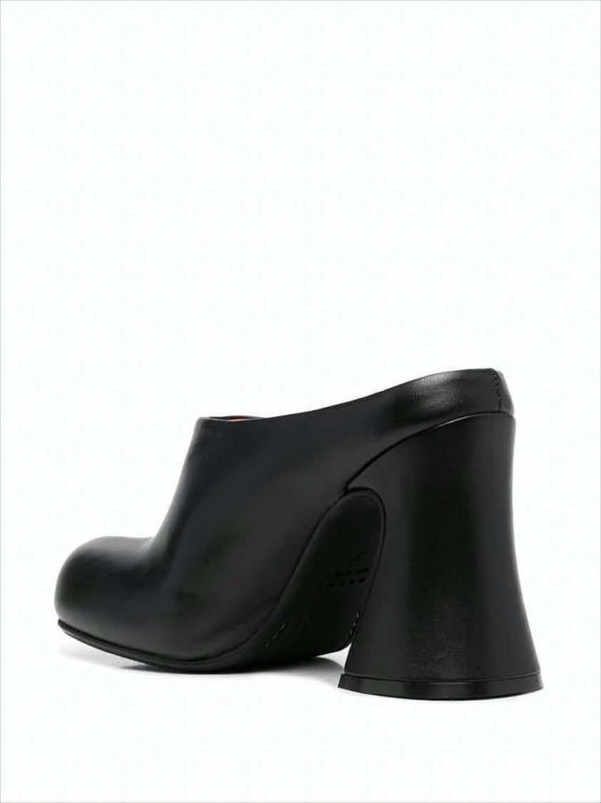 Marni Flared Block Heel Black Leather Mules