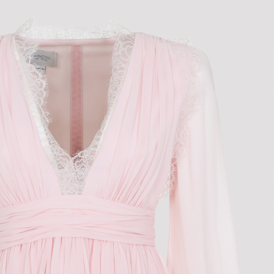 Giambattista Valli Pink Silk Long Dress With Scalloped Edges And Balloon Sleeves