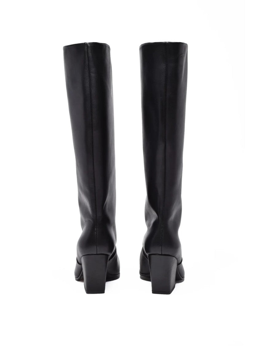 Ernesto Dolani Black Leather Block-Heel Boots