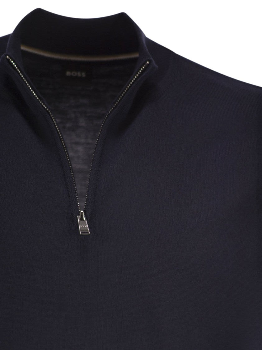 Boss Virgin Wool Jumper With Zip Collar