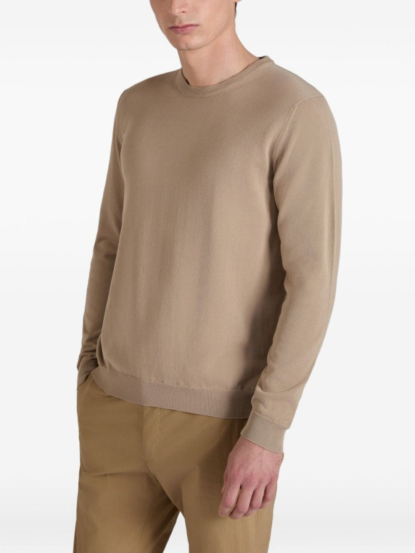 Zanone Ribbed Knit Beige Sweater With Crew Neck And Long Sleeves