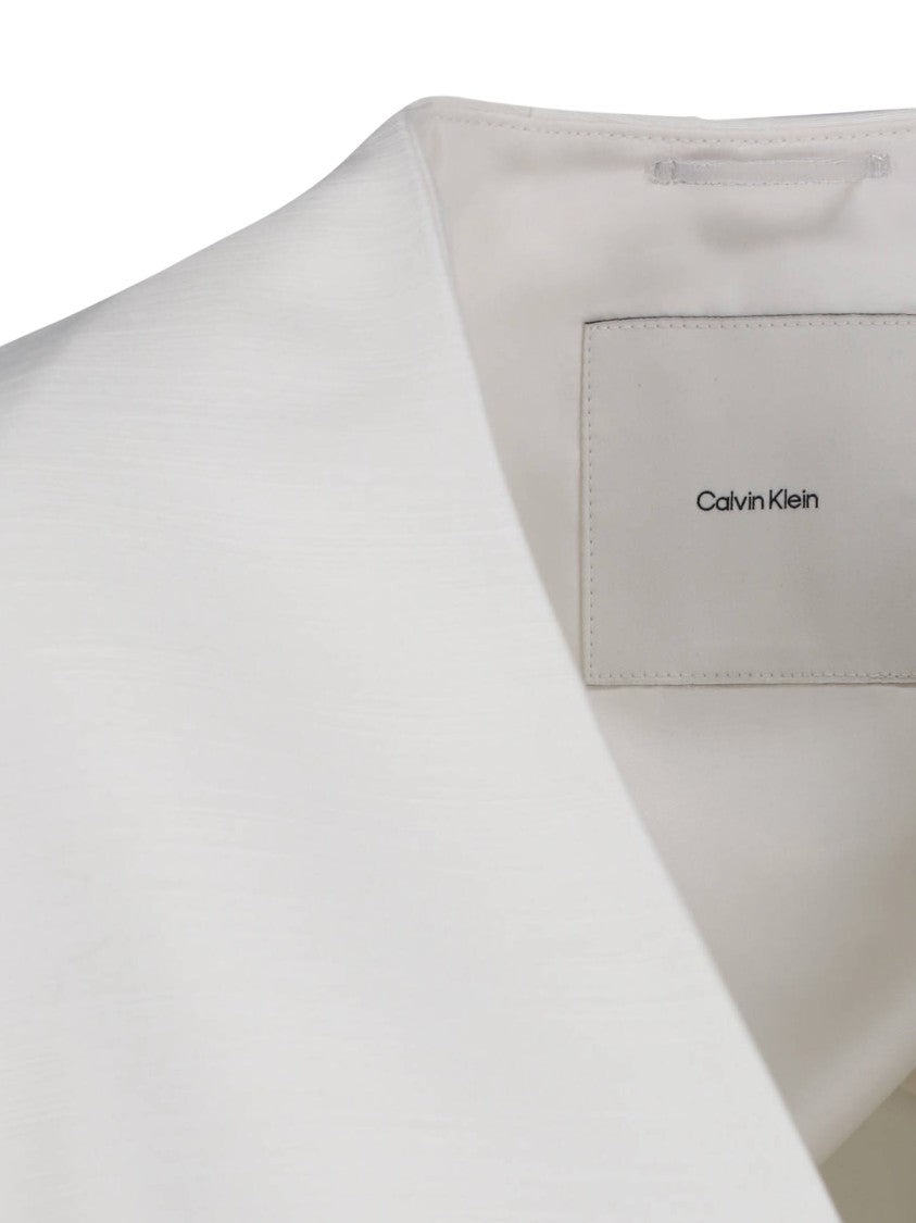 Calvin Klein White Single-Breasted Viscose Blend Tie Blazer