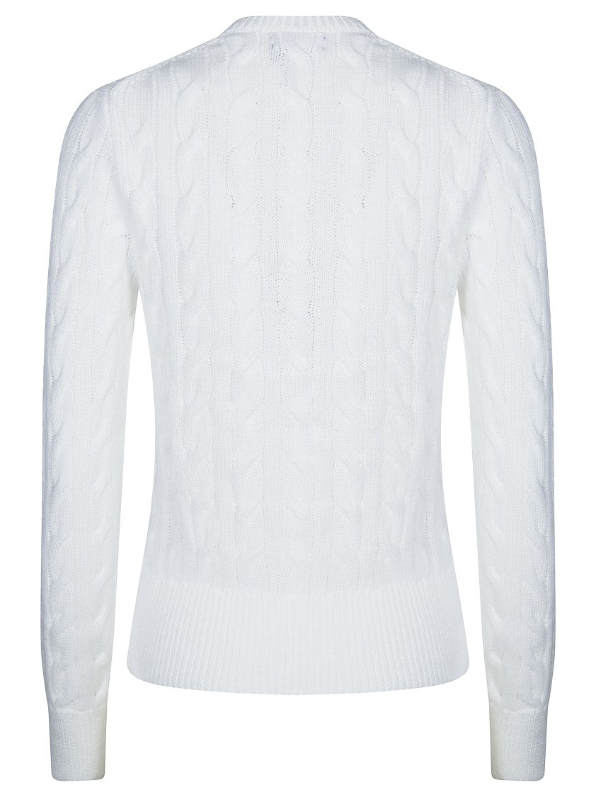 Polo Ralph Lauren White Cable-Knit Treccia Cardigan