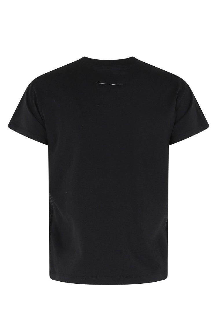 Mm6 By Maison Margiela Black Front Logo Blanca-Seam Cotton T-Shirt