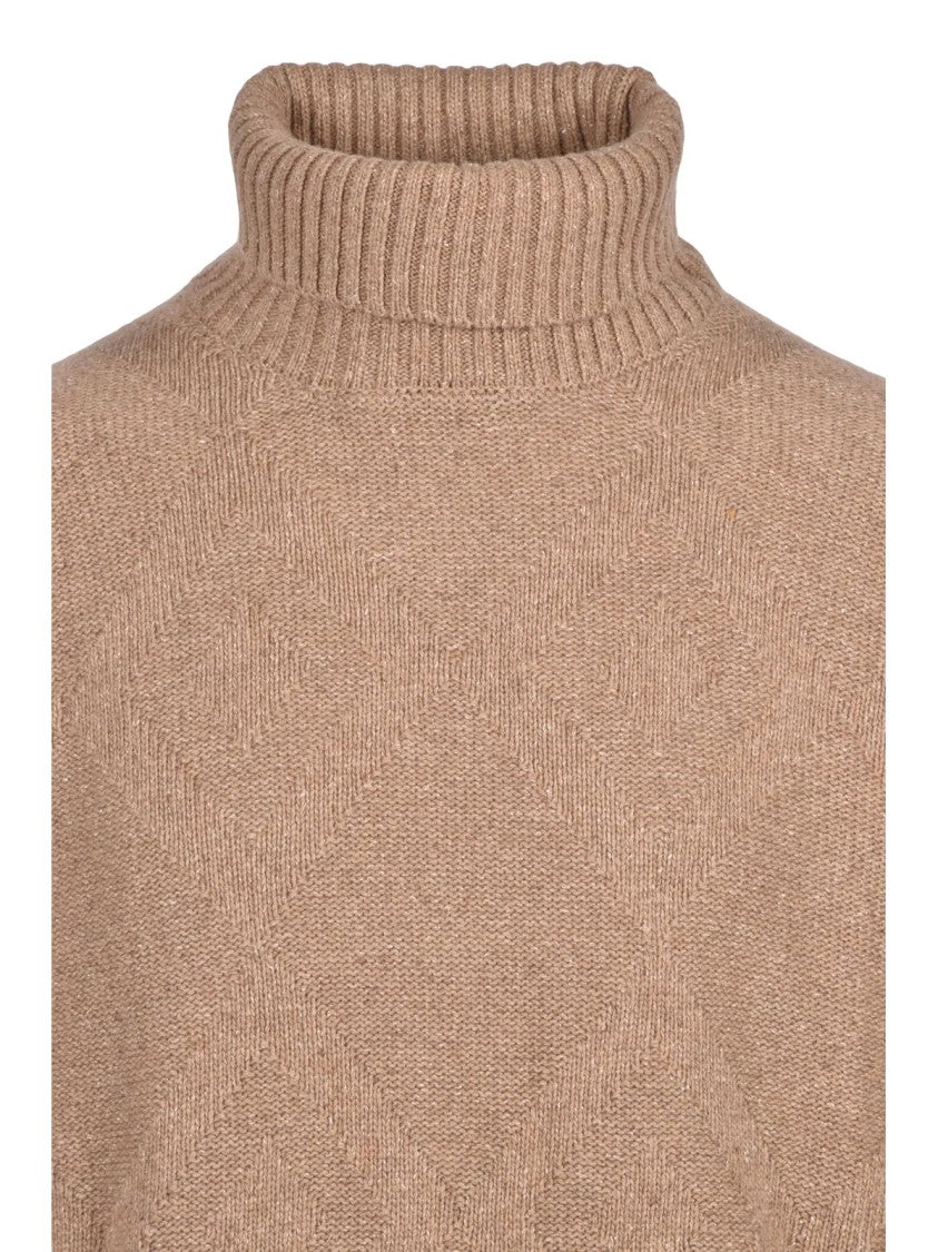 Cashmere Company P. Embroidered Beige Turtleneck Sweater With Ribbed Details