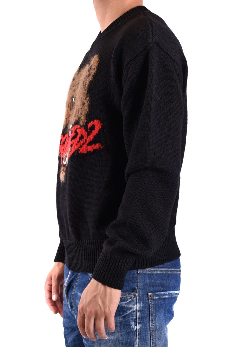 Dsquared2 Black Knitwear With Bear Graphic And Relaxed Fit