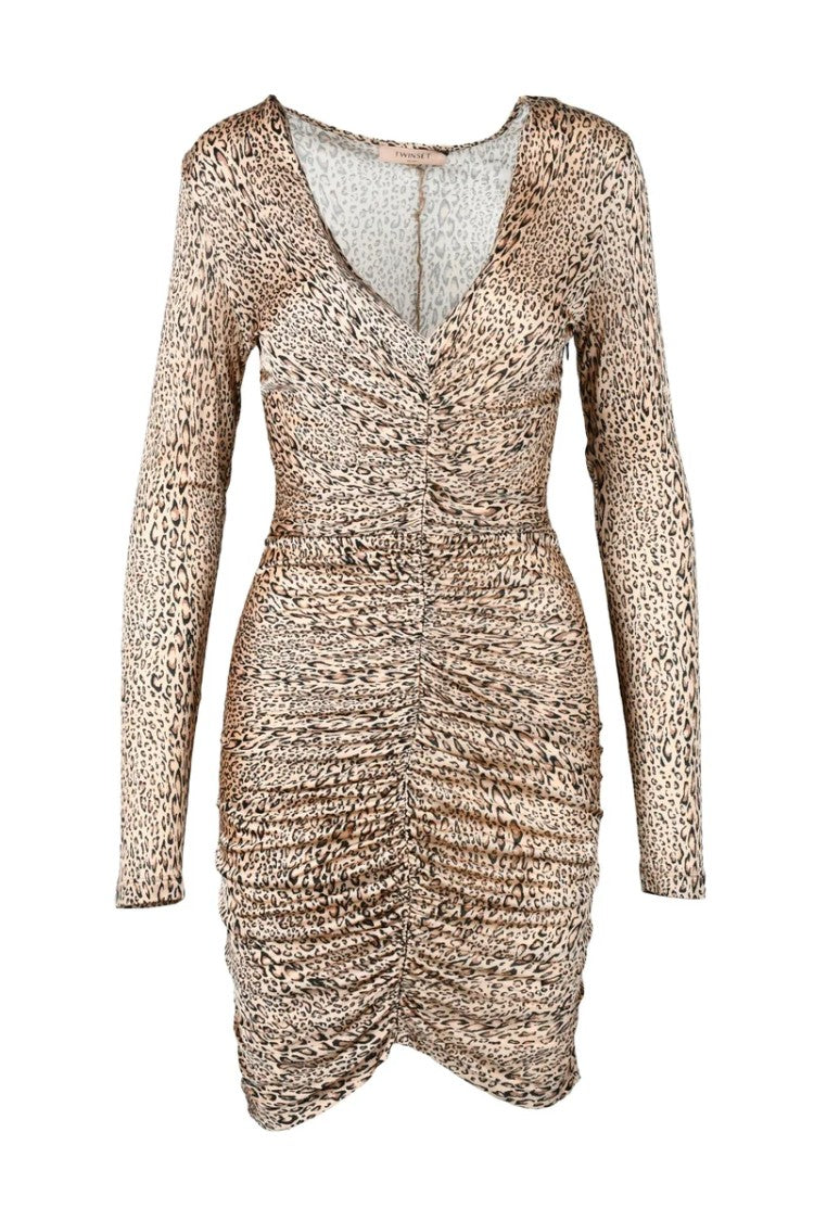Twin-Set Ruched Dress - Brown/Beige