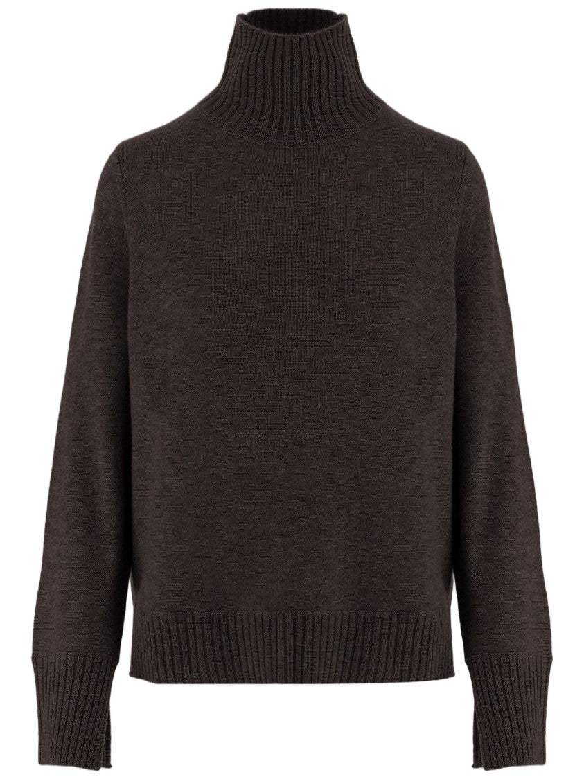 Allude Dark Brown Ribbed Turtleneck Cashmere Sweater