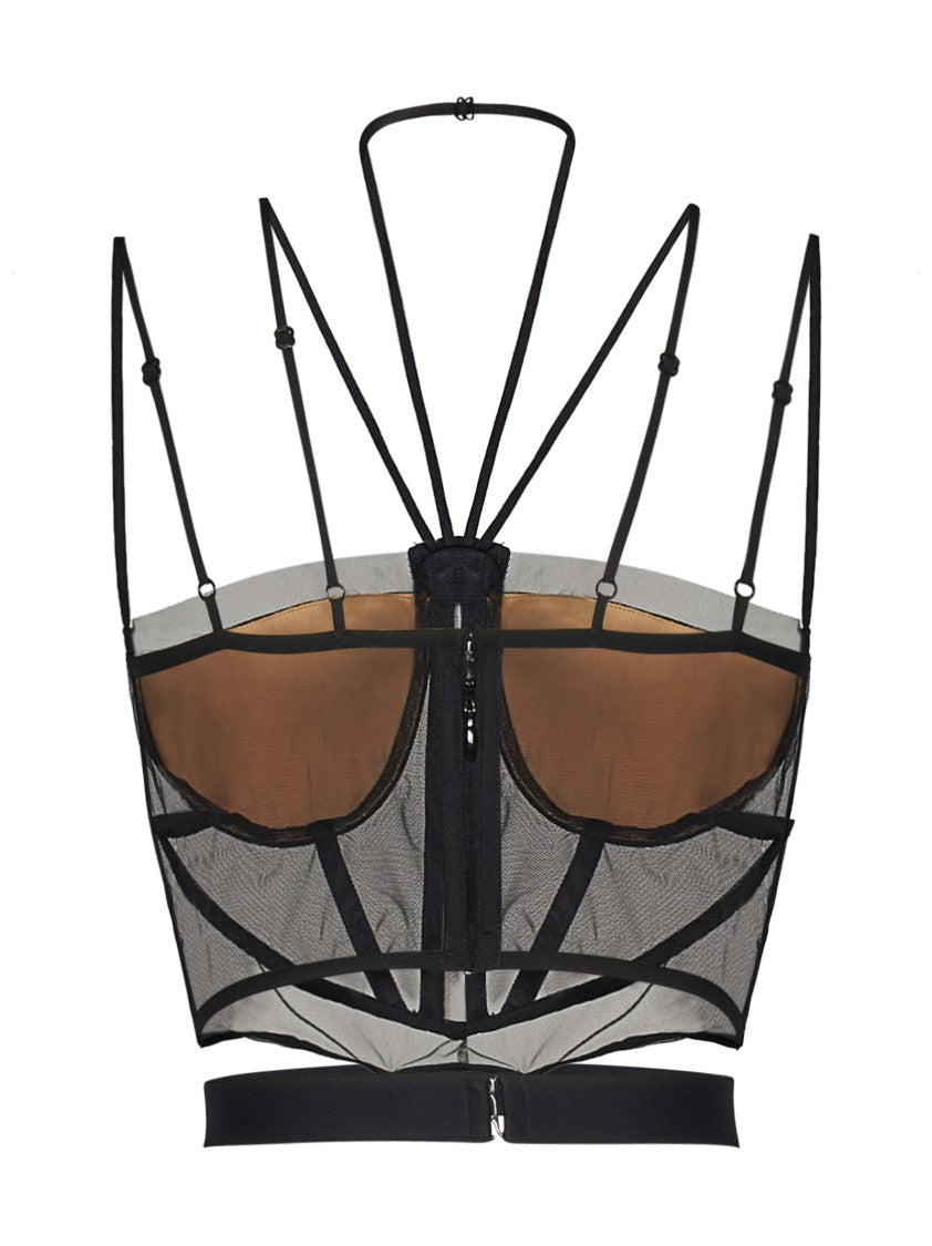 Nensi Dojaka Fitted Black Top With Multi-Strap Design