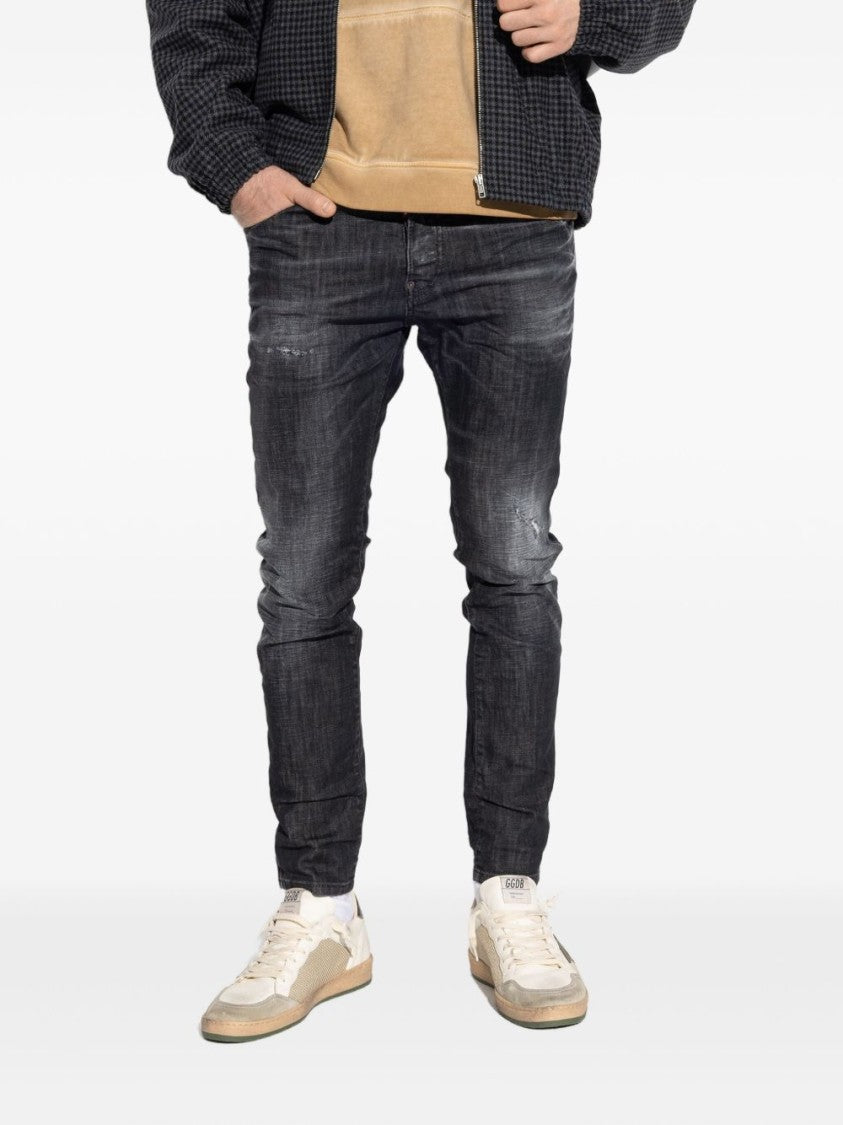 Dsquared2 Classic Black Cotton Jeans With Whiskering Effect
