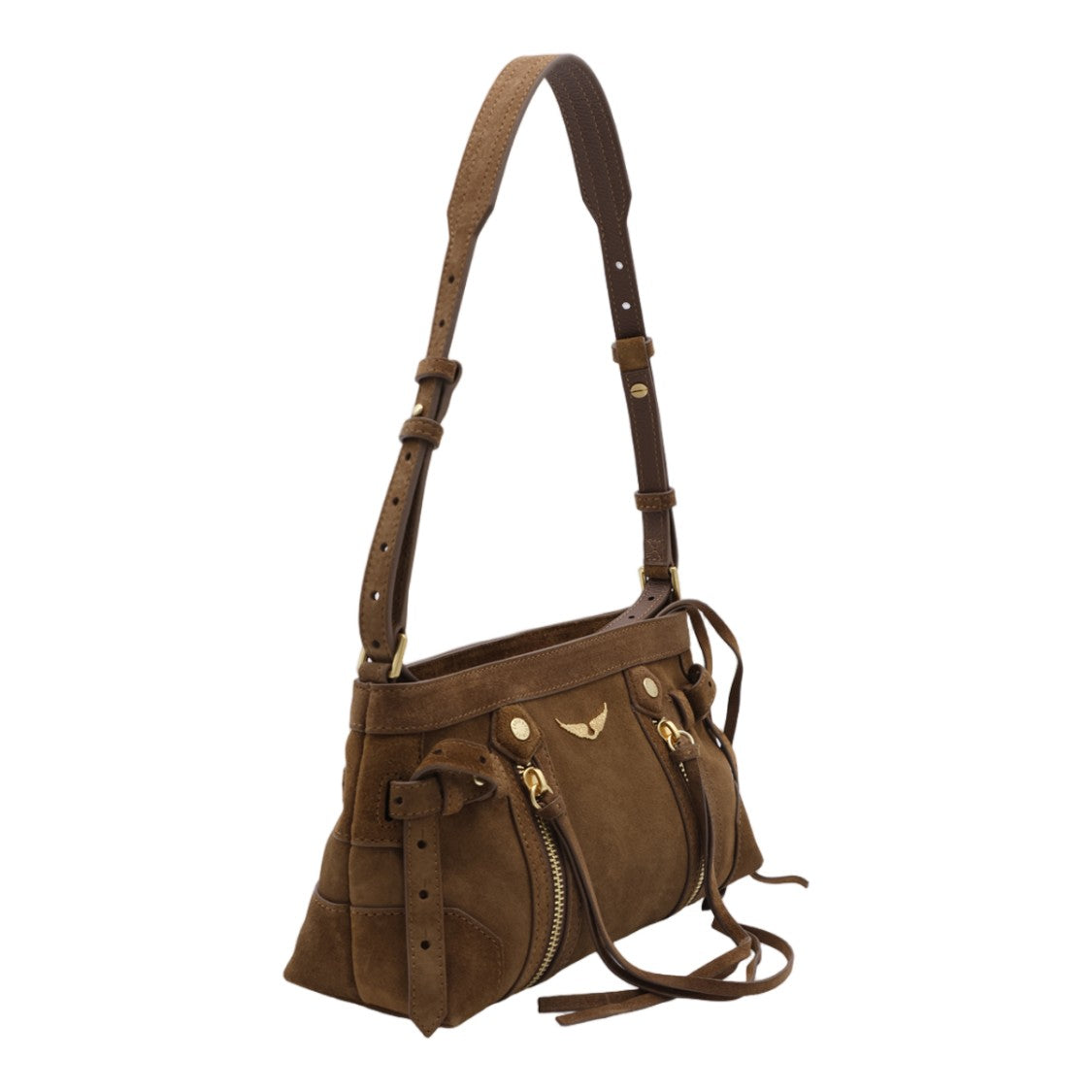 Zadig & Voltaire Rectangular Suede Shoulder Bag With Gold Wing Emblem