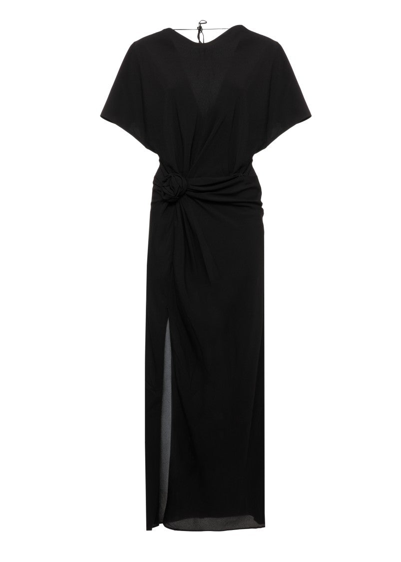 Rotate Black Lace-Back Draped Rose Maxi Dress